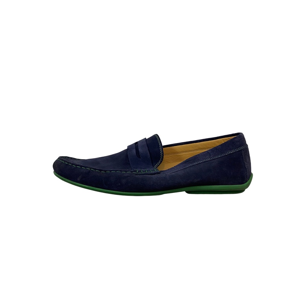 Austen Heller Mens Navy Blue Suede Penny Loafers Green Sole Driving Mocs Size 10 - Picture 3 of 8